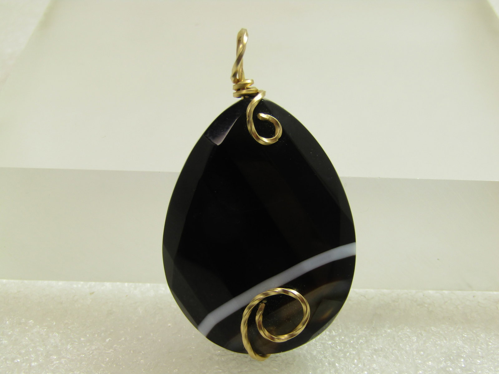 Vintage 10kt G.F. Black Banded Agate Pendant, 1980's-1990's (1 of 5)