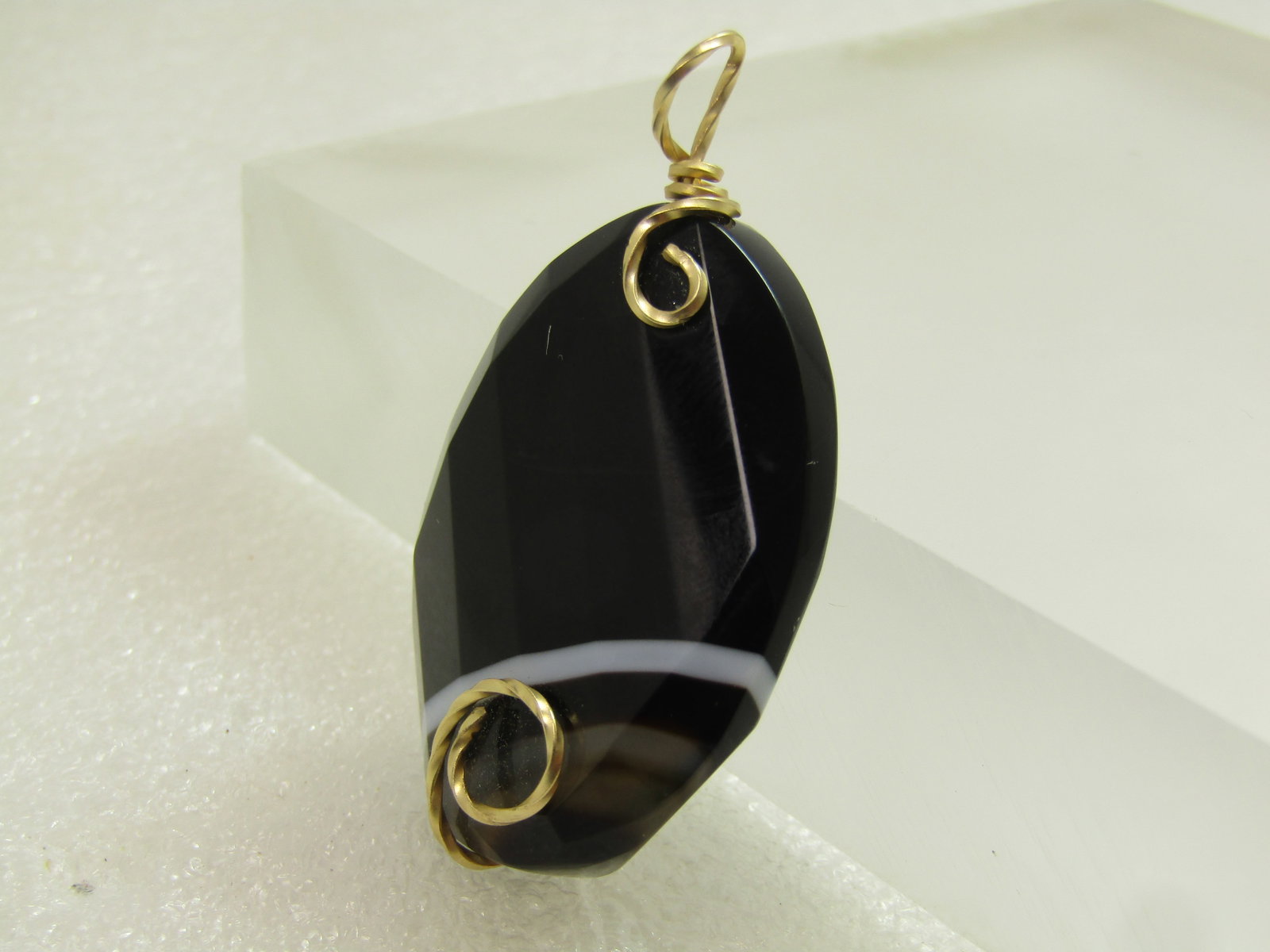 Vintage 10kt G.F. Black Banded Agate Pendant, 1980's-1990's - 2