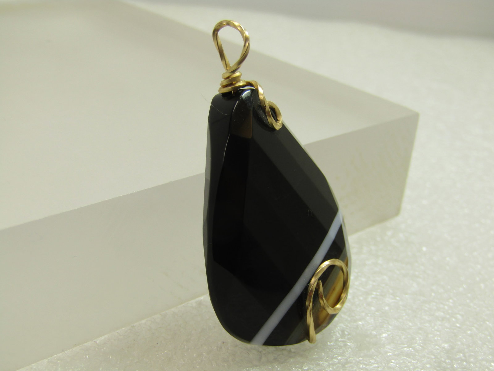 Vintage 10kt G.F. Black Banded Agate Pendant, 1980's-1990's - 3
