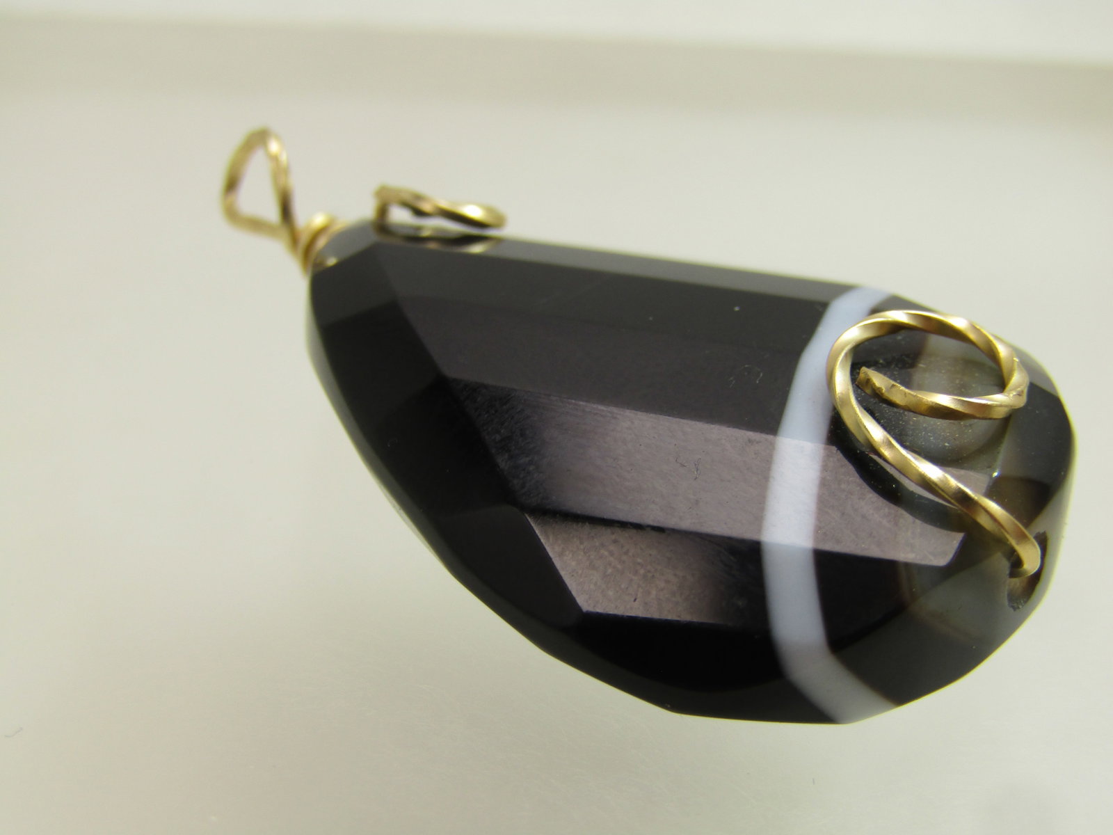 Vintage 10kt G.F. Black Banded Agate Pendant, 1980's-1990's - 5