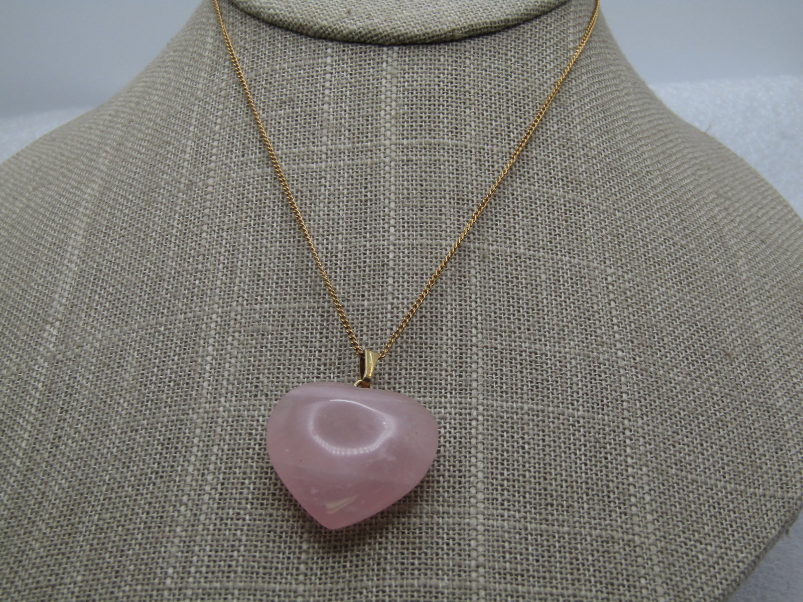 Vintage Pink Quartz Heart Necklace, 15", Gold Filled Chain, 1970's: Title: Vintage Pink Quartz Heart Necklace, 15", Gold Filled Chain, 1970's Description: Vintage Pink Quartz Heart Necklace, 15", Gold Filled Chain, 1970's. The heart pendant is appx. 1.25" tall and 1" 