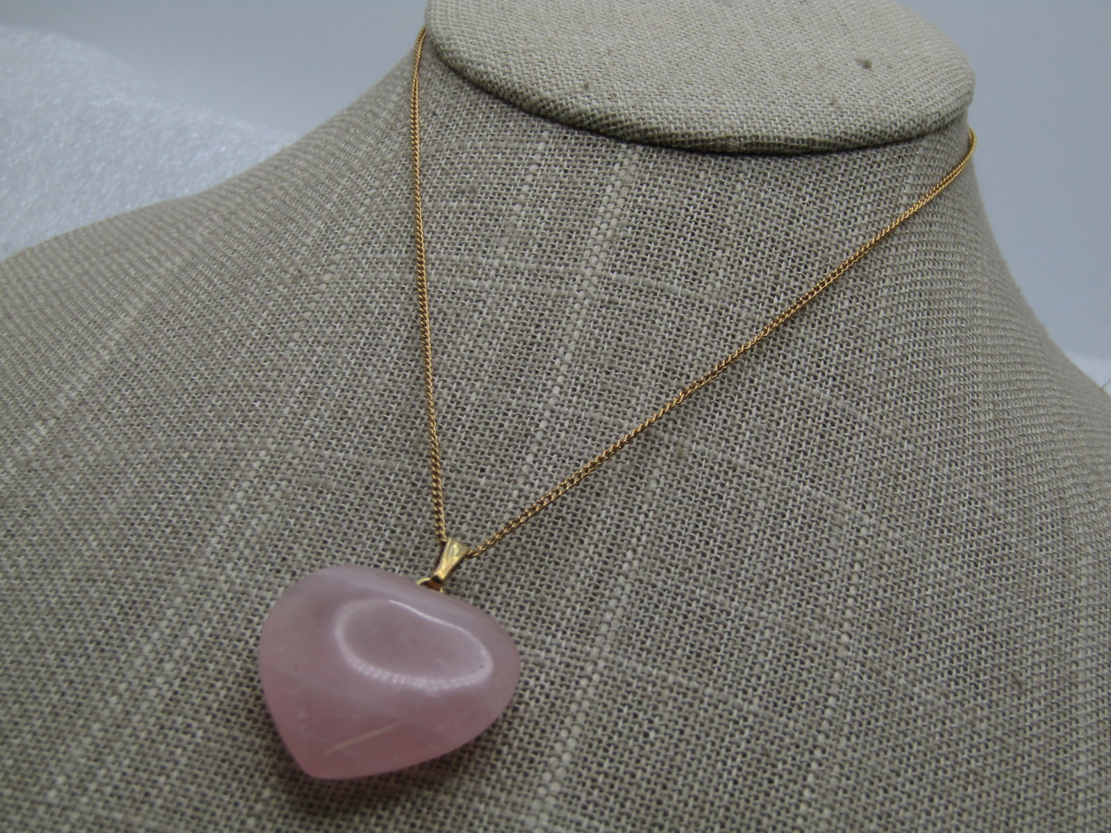 Vintage Pink Quartz Heart Necklace, 15", Gold Filled Chain, 1970's - 3