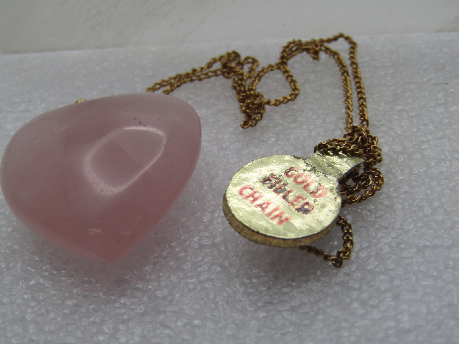 Vintage Pink Quartz Heart Necklace, 15", Gold Filled Chain, 1970's - 6