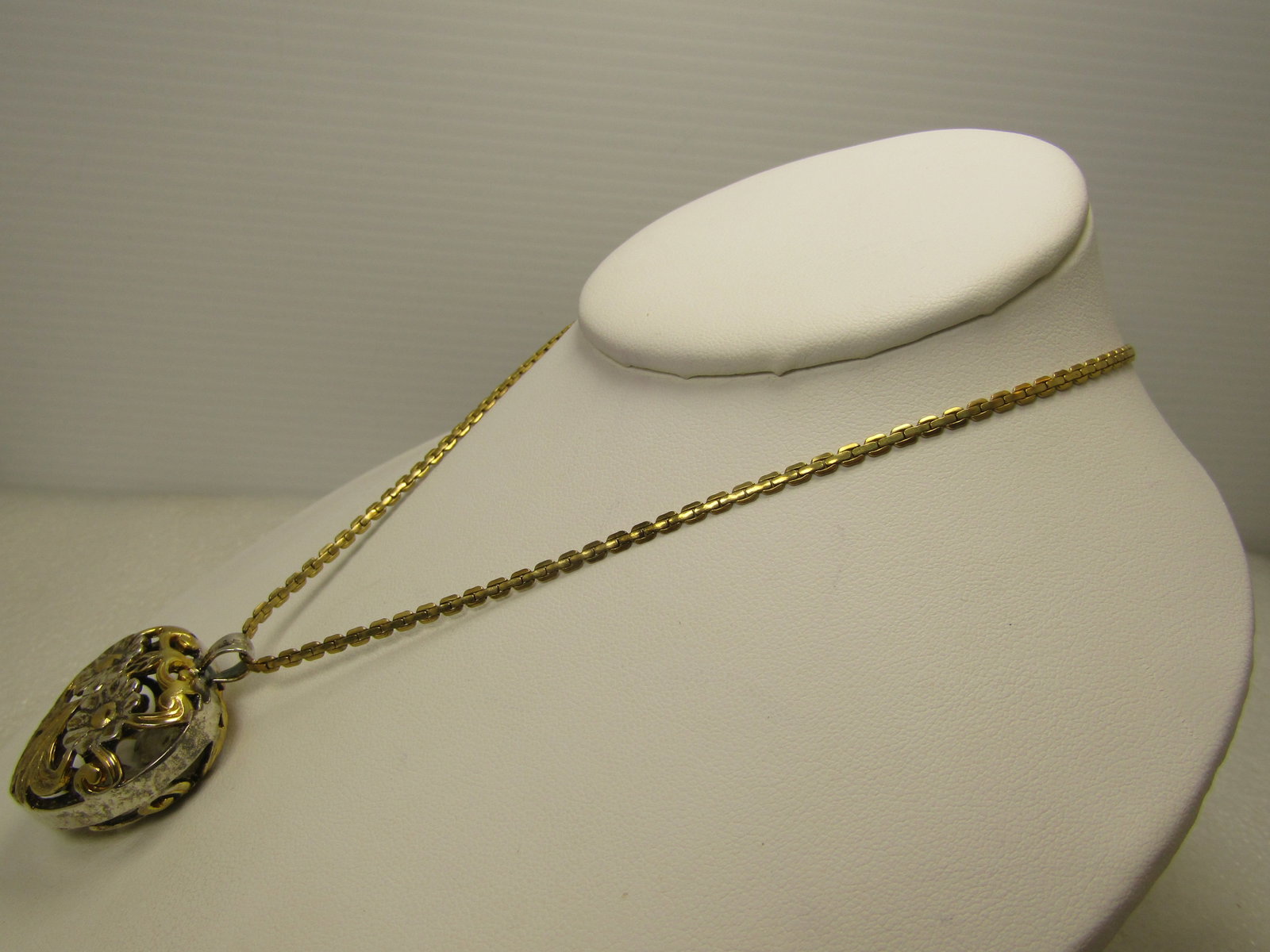 Vintage Caged Floral Heart Pendant Necklace, .925/Gold Filled, 22" - 2