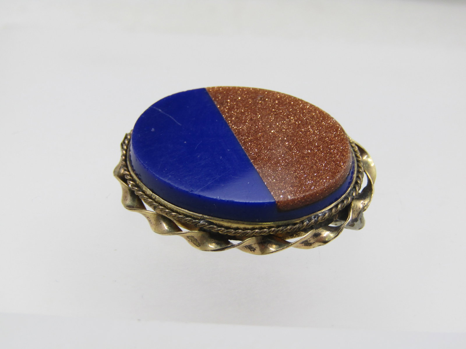 Vintage 12kt G.F. Gold Stone and Blue Stone Brooch, 1950's-1960's - 2