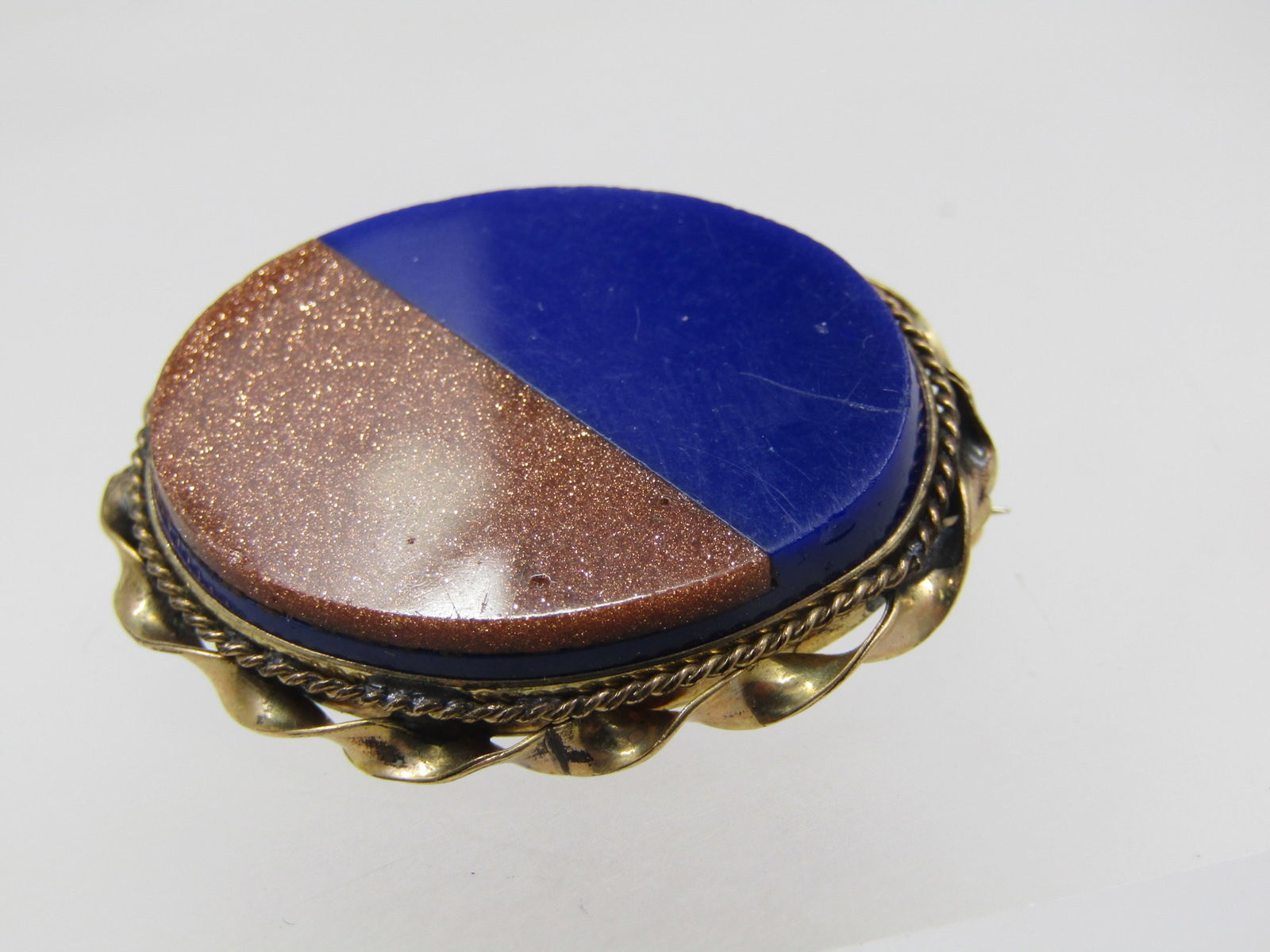 Vintage 12kt G.F. Gold Stone and Blue Stone Brooch, 1950's-1960's - 3