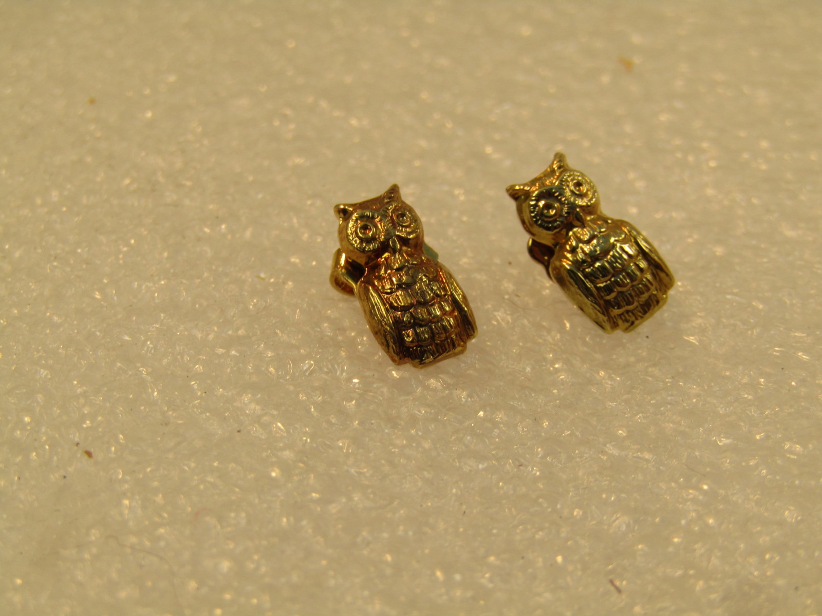 Vintage Owl Pierced Earrings, 14kt Gold Posts, 1960's-1970's (1 of 3)