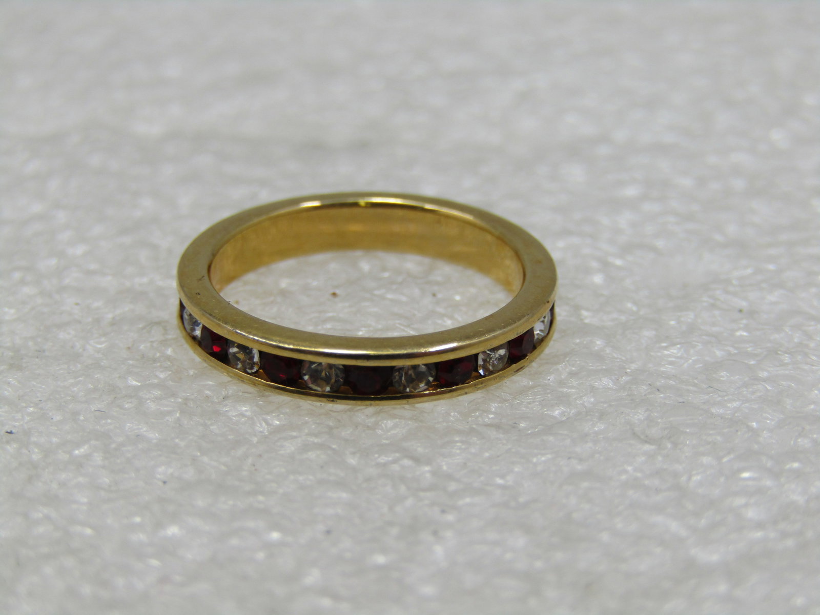 10kt Plated Red/Clear CZ Ring, Eternity Band, Sz. 4 - 4