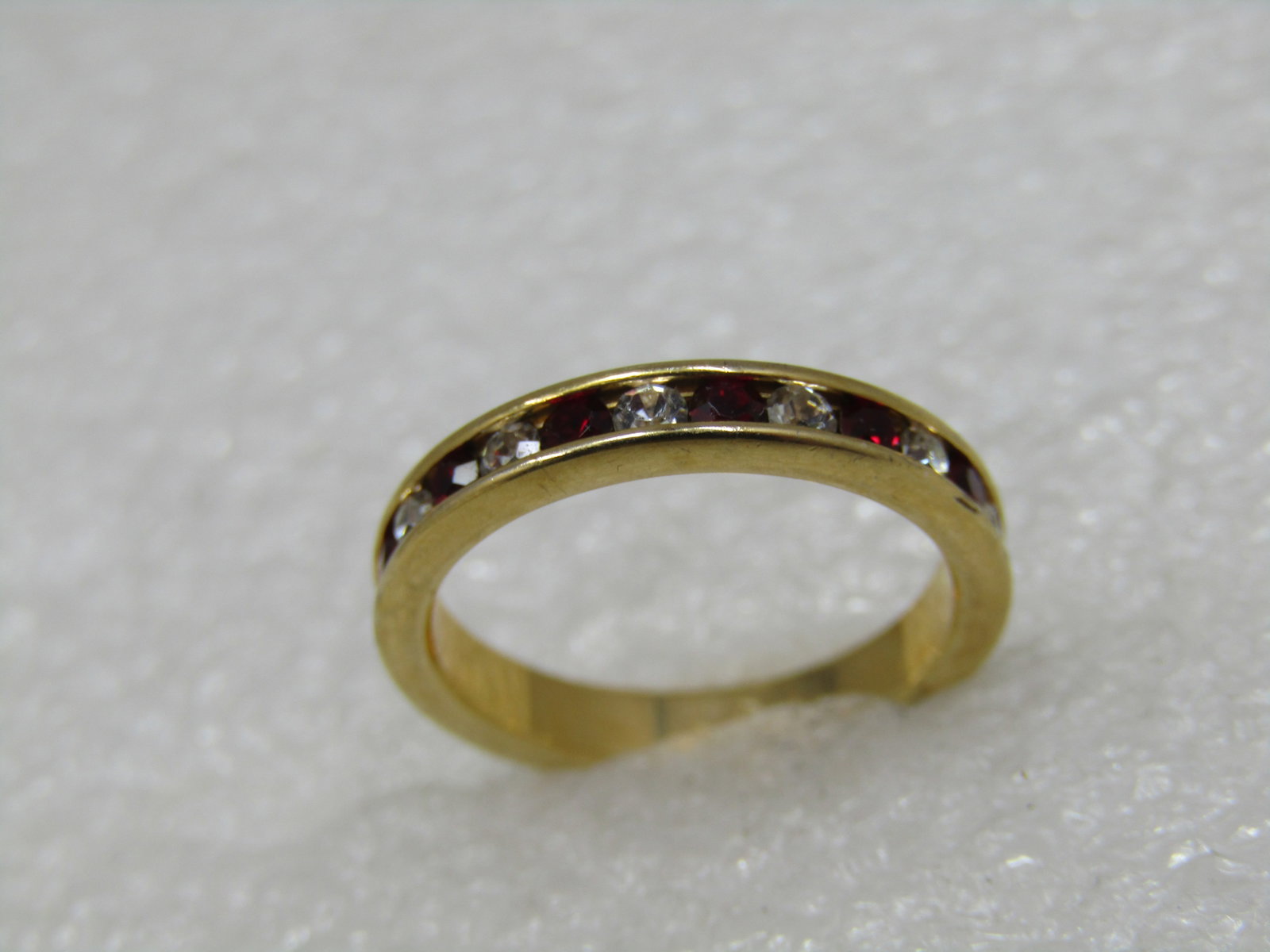 10kt Plated Red/Clear CZ Ring, Eternity Band, Sz. 4 - 5