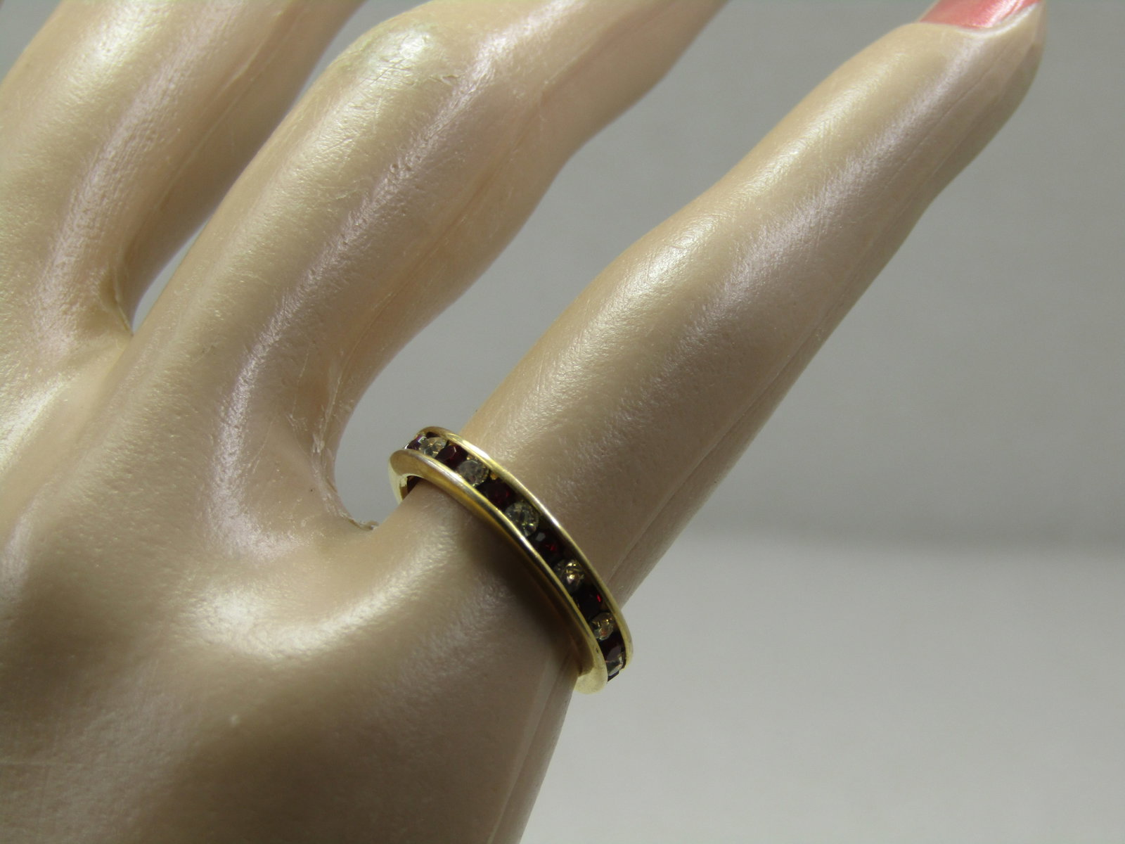 10kt Plated Red/Clear CZ Ring, Eternity Band, Sz. 4 - 7