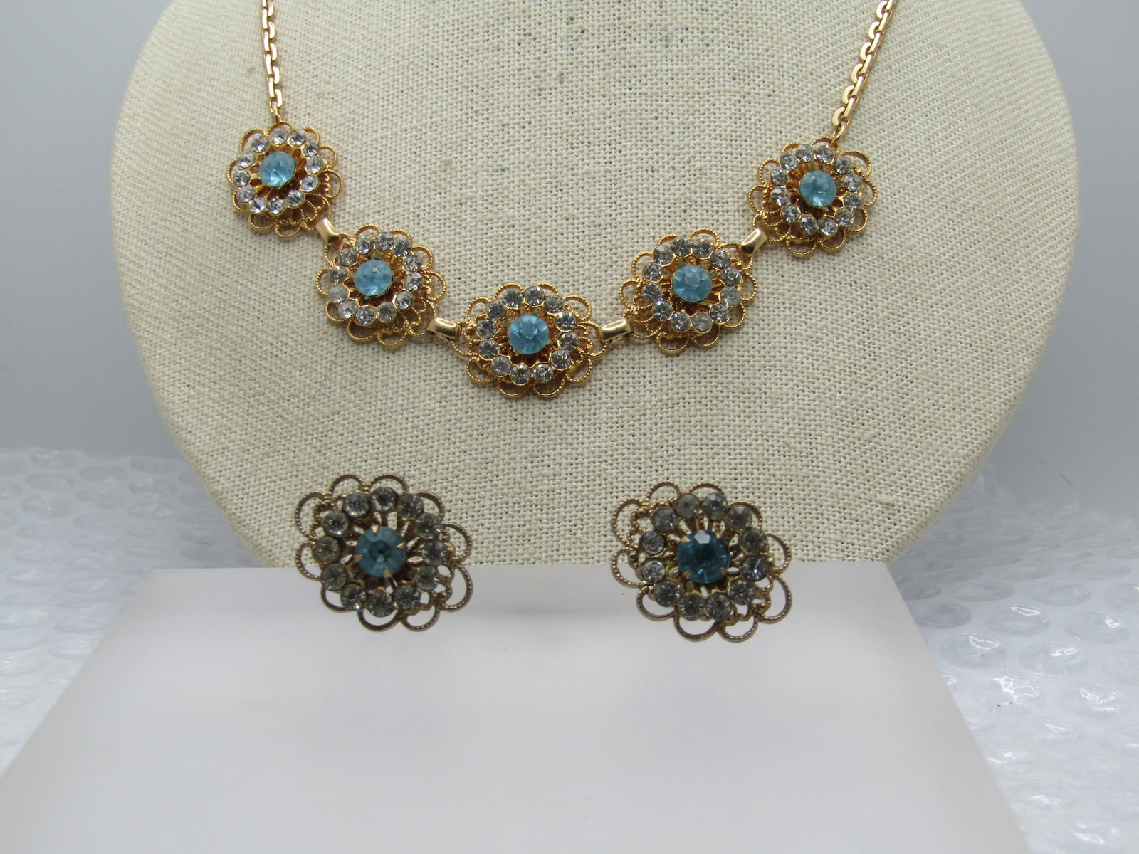 Vintage 12kt G.F. Rhinestone Necklace and Earrings, 17", Scerwback, 1940's-1950's - 2