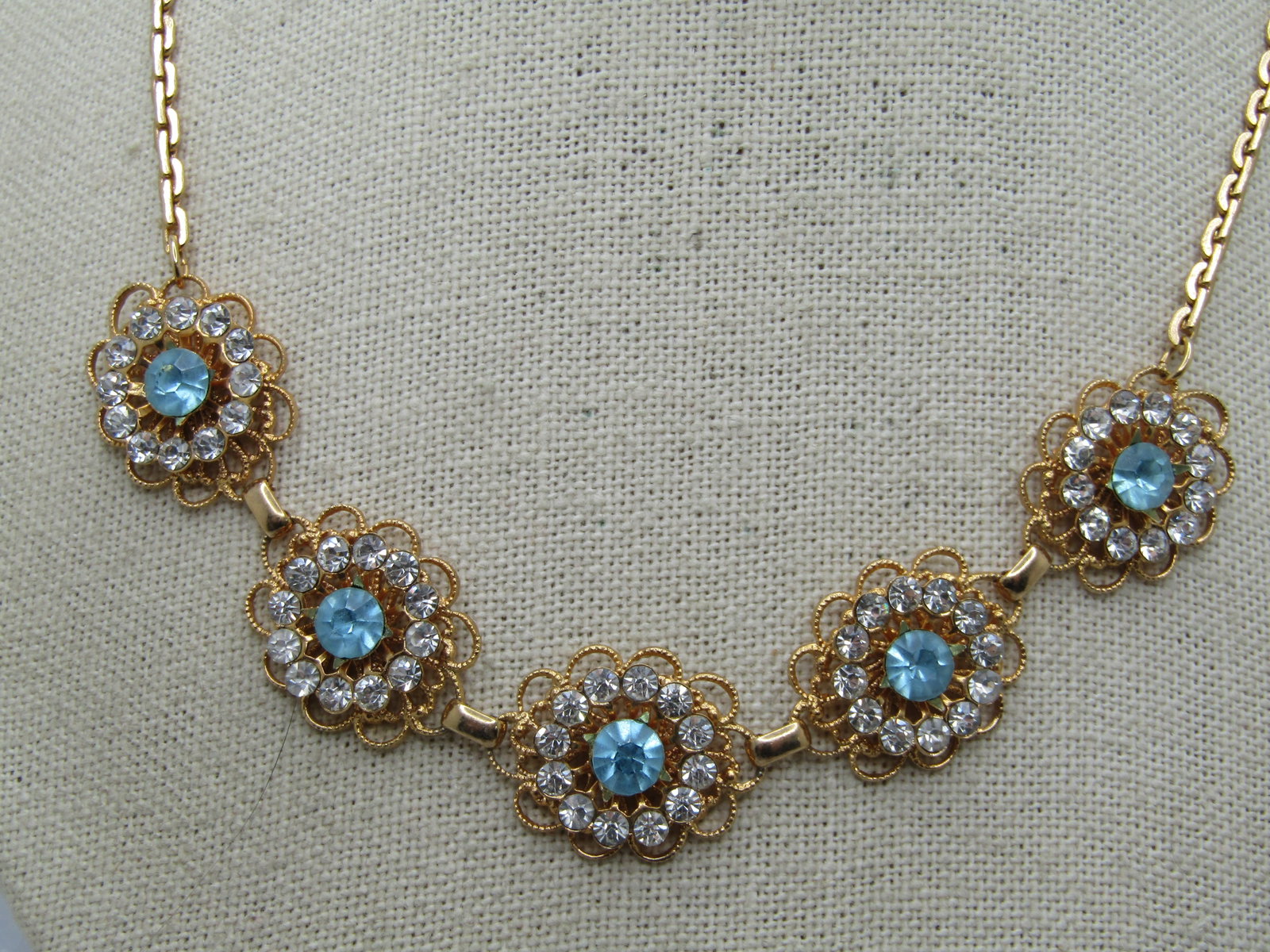 Vintage 12kt G.F. Rhinestone Necklace and Earrings, 17", Scerwback, 1940's-1950's - 3