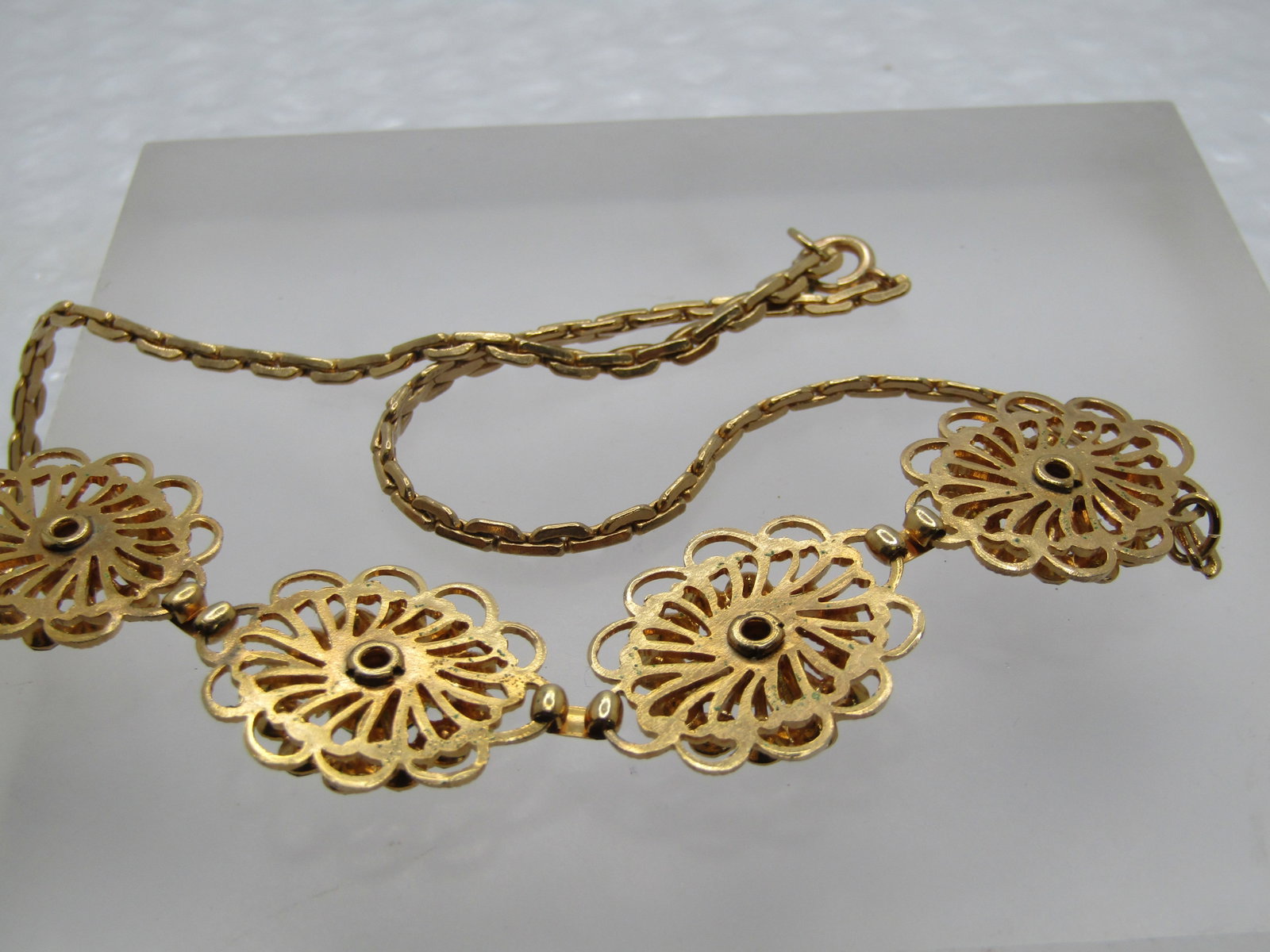 Vintage 12kt G.F. Rhinestone Necklace and Earrings, 17", Scerwback, 1940's-1950's - 7