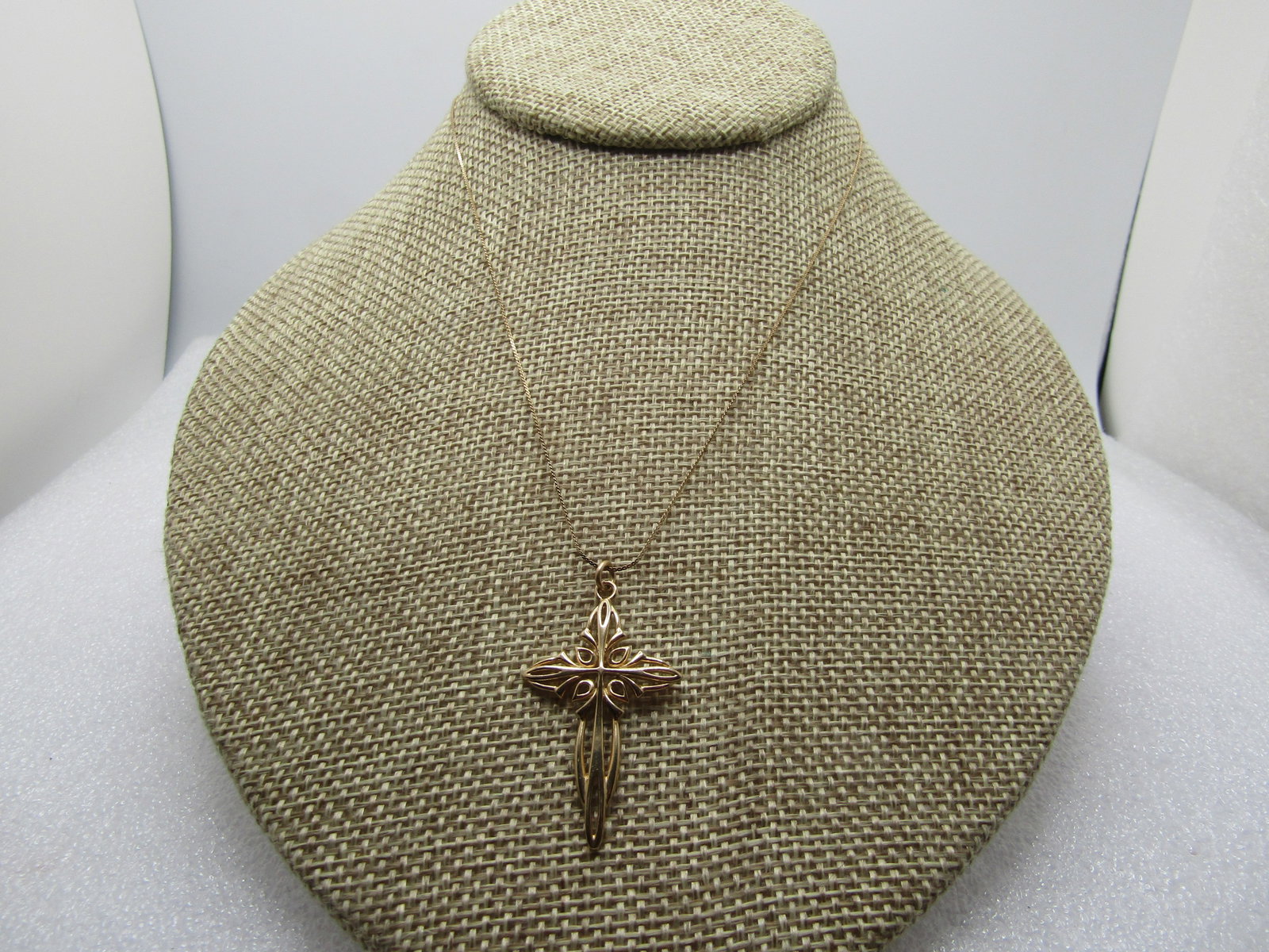 Vintage Sterling Vermeil Cross with 14kt GF Chain Necklace, Signed, 1970's-1980's (1 of 6)