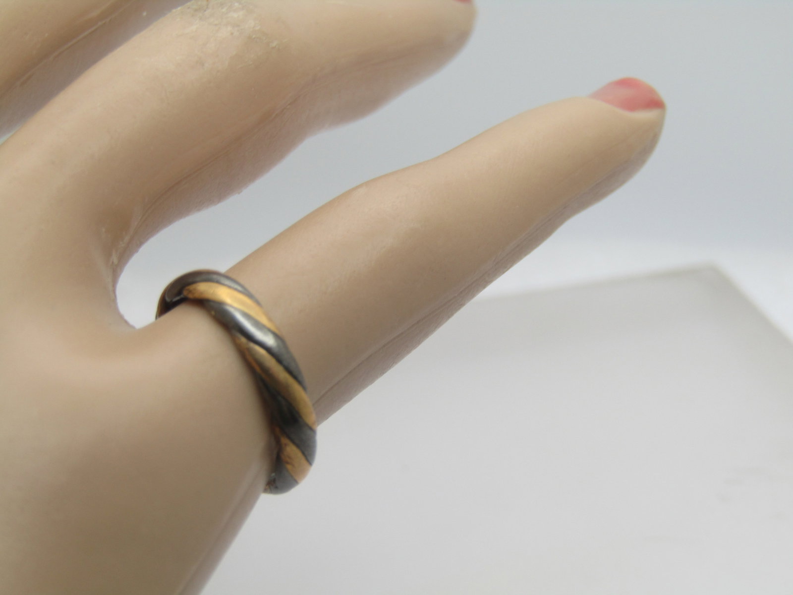 Vintage Sterling and 14kt GF Ring/Band, Twisted, Sz. 5, 1970's-1980's, 3mm - 6