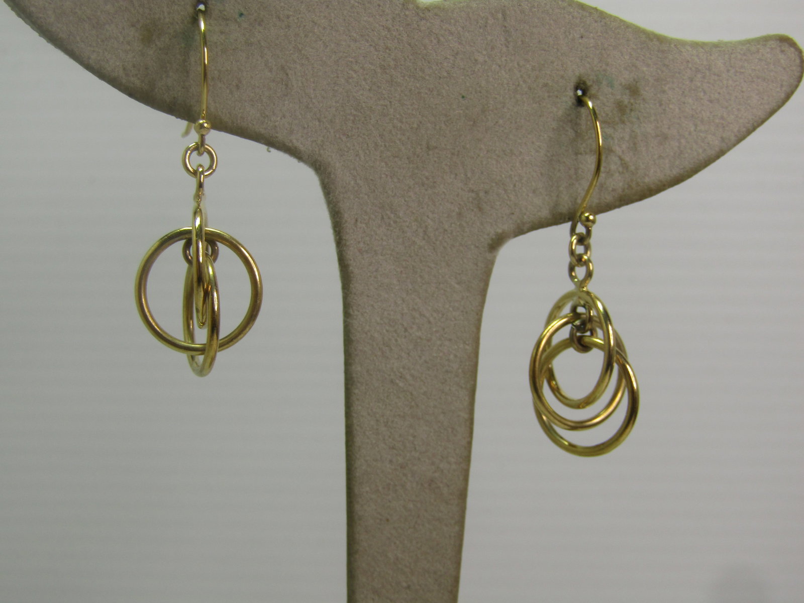 Vintage 10kt G.F. Dangle Triple Hoop Earrings, Pierced, 1970's-1980's - 3