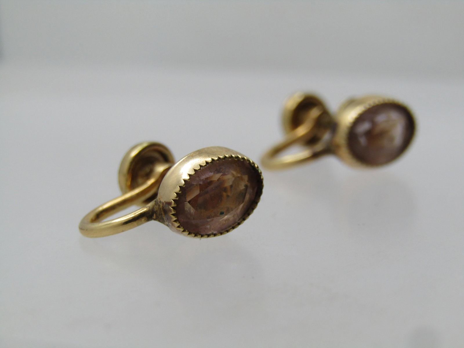 Vintage 12kt G.F. Pink Stone Earrings, Screwback, 1960's - 8