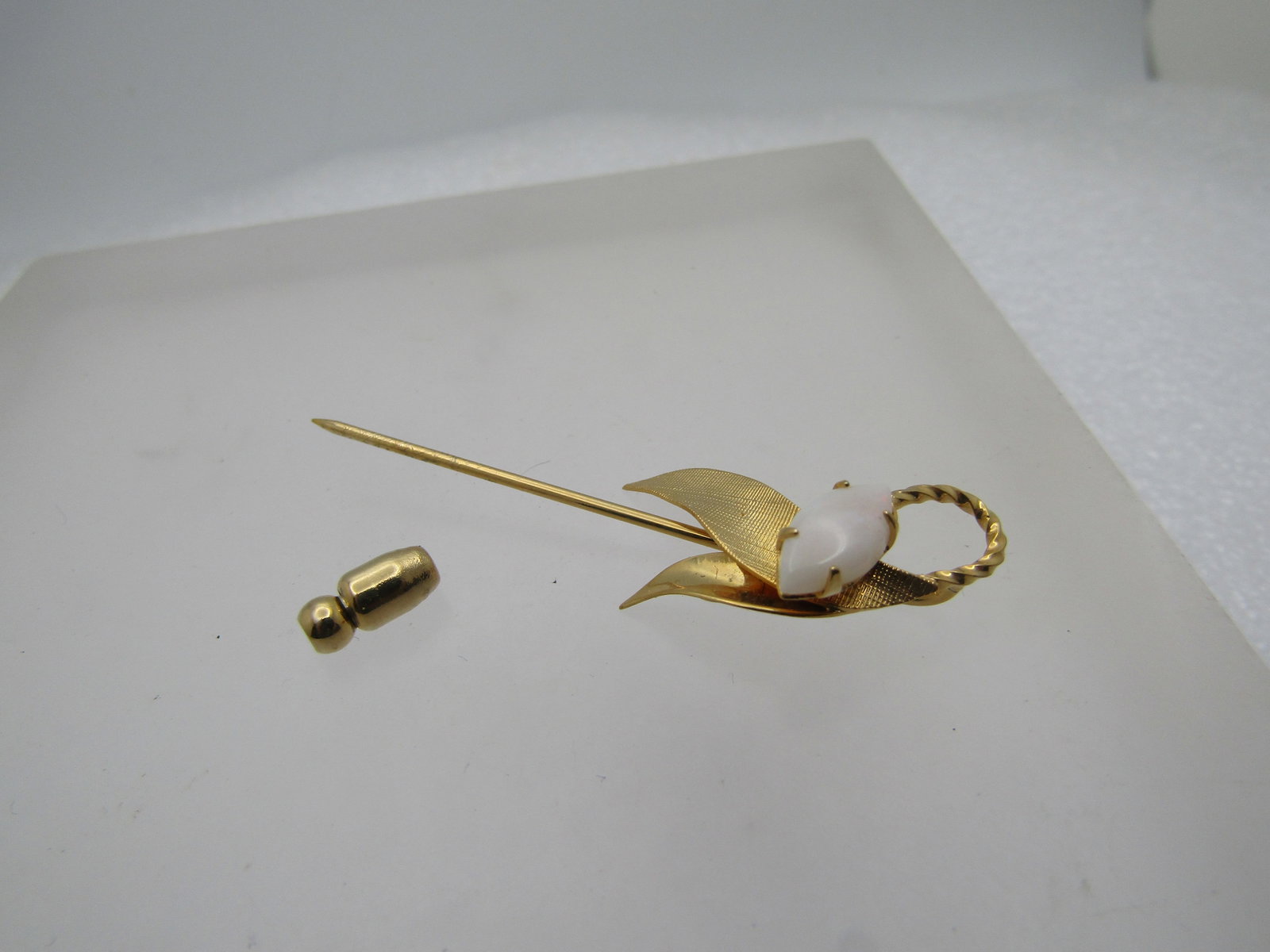 Vintage Genuine Opal Stick Pin, Gold Filled, Original Box, 1960's-1970's - 2