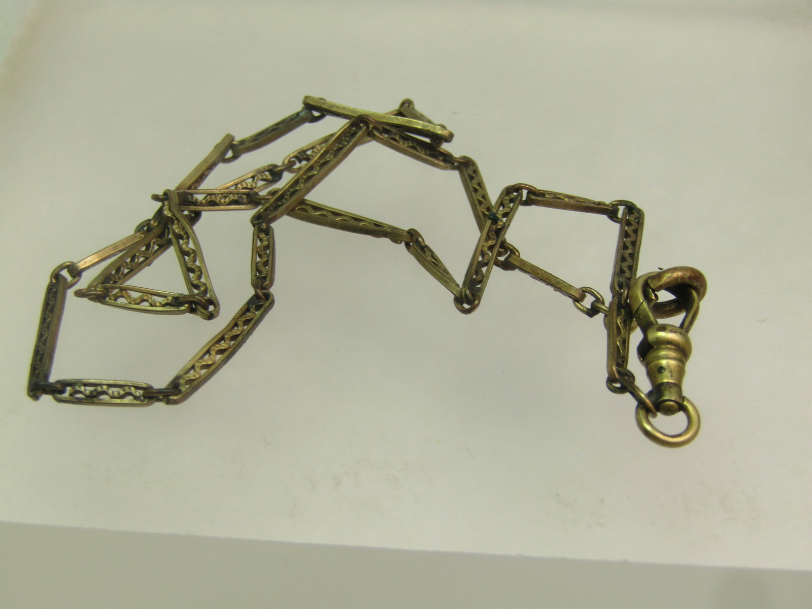 Antique 14kt G.F. Filigree Link Watch Chain, 14" 1800's-1910's, Signed - 5
