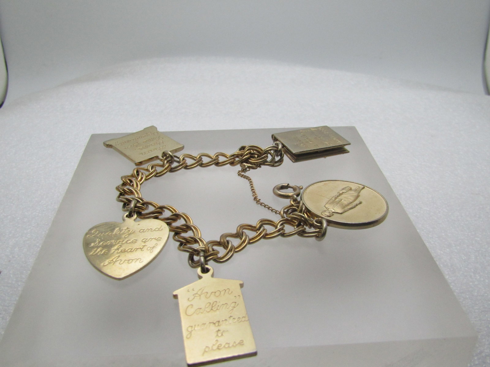 Vintage 10kt G.F. 1960's Avon Charm Bracelet, 7.25" President's Club and More - 2