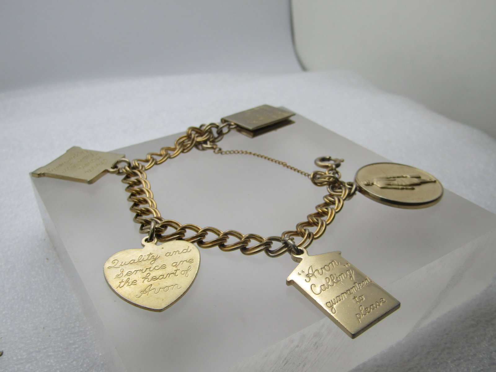 Vintage 10kt G.F. 1960's Avon Charm Bracelet, 7.25" President's Club and More - 4