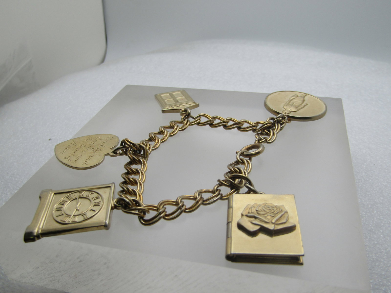 Vintage 10kt G.F. 1960's Avon Charm Bracelet, 7.25" President's Club and More - 6