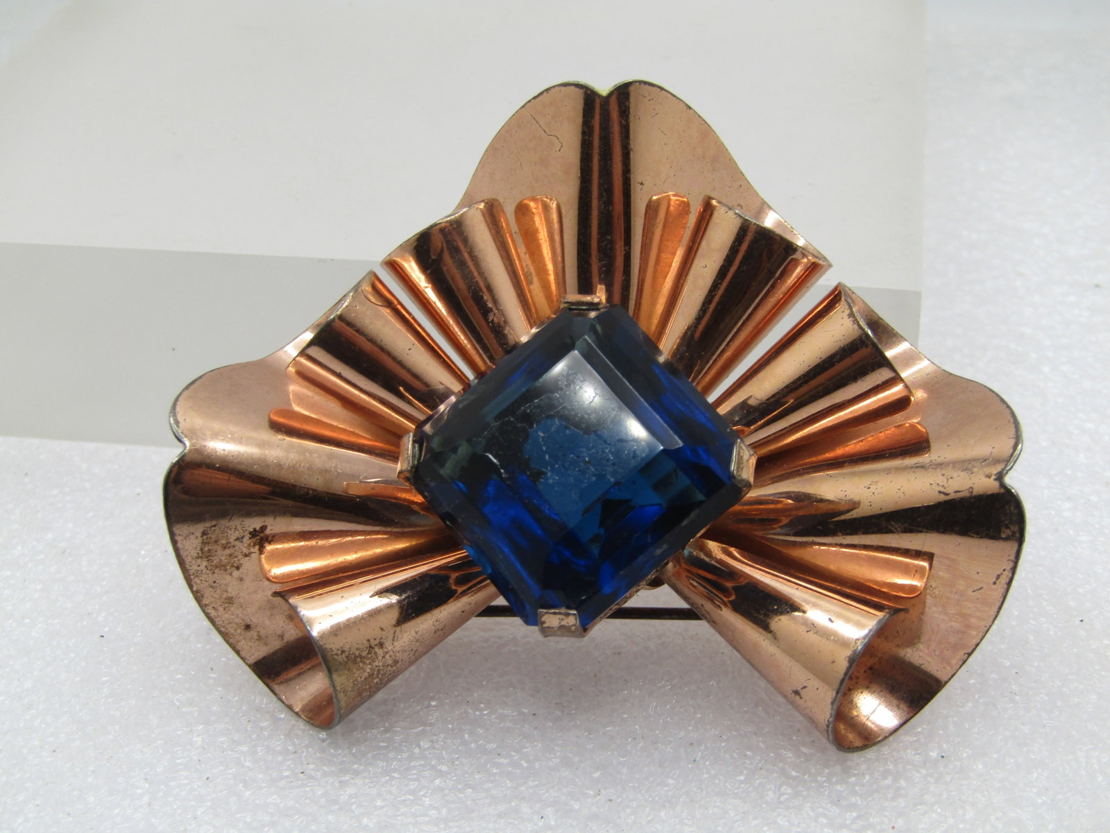 Vintage Mod Curled Rhinestone Brooch, Sterling/Rose Gold , 1940's, 3" by 2.25" - 4