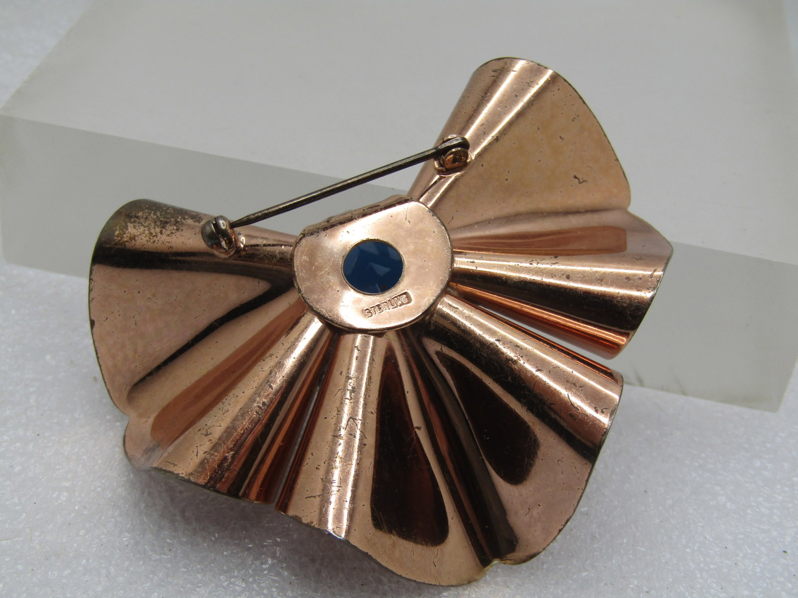 Vintage Mod Curled Rhinestone Brooch, Sterling/Rose Gold , 1940's, 3" by 2.25" - 5