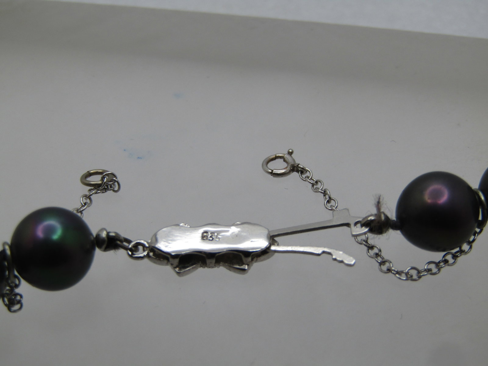 12kt G.F. Peacock Tahitian Pearl Necklace, Rhinestone clasp. 16", 1980's - 5