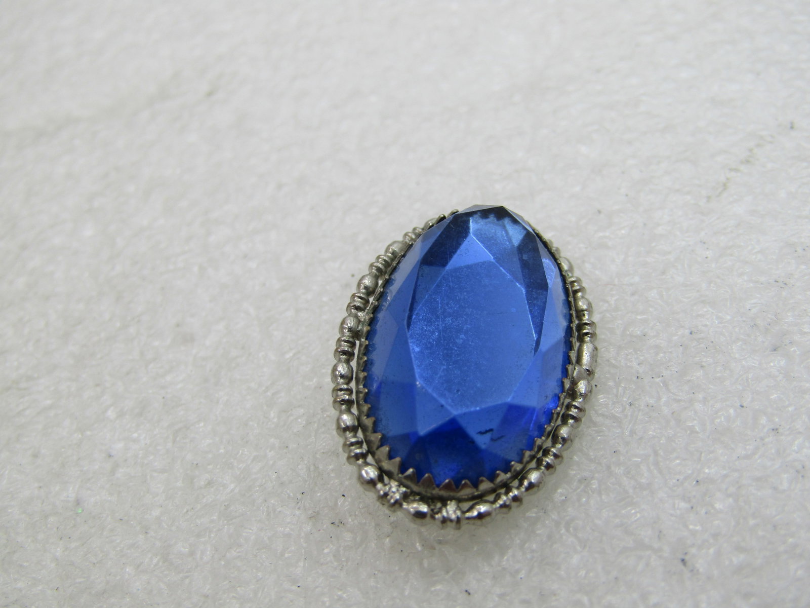 Vintage 10kt Plated Blue Rhinestone Brooch, C-Clasp, 1" - 2