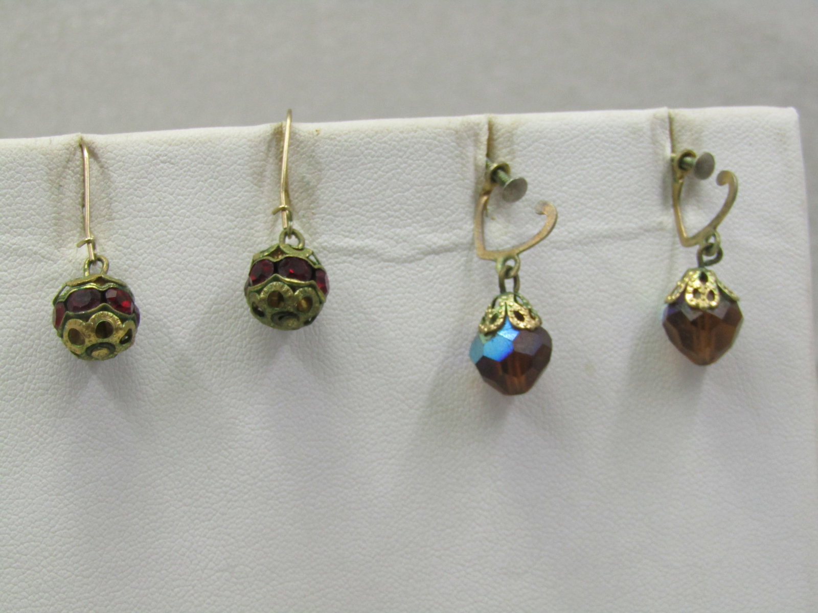 Vintage Two Pairs of Dangle Crystal Beaded Earrings, 1940's: Title: Vintage Two Pairs of Dangle Crystal Beaded Earrings, 1940's Description: Vintage Two Pairs of Dangle Crystal Beaded Earrings, 1940's. One pair is pierced with 10kt G.F. hook posts and a filigre