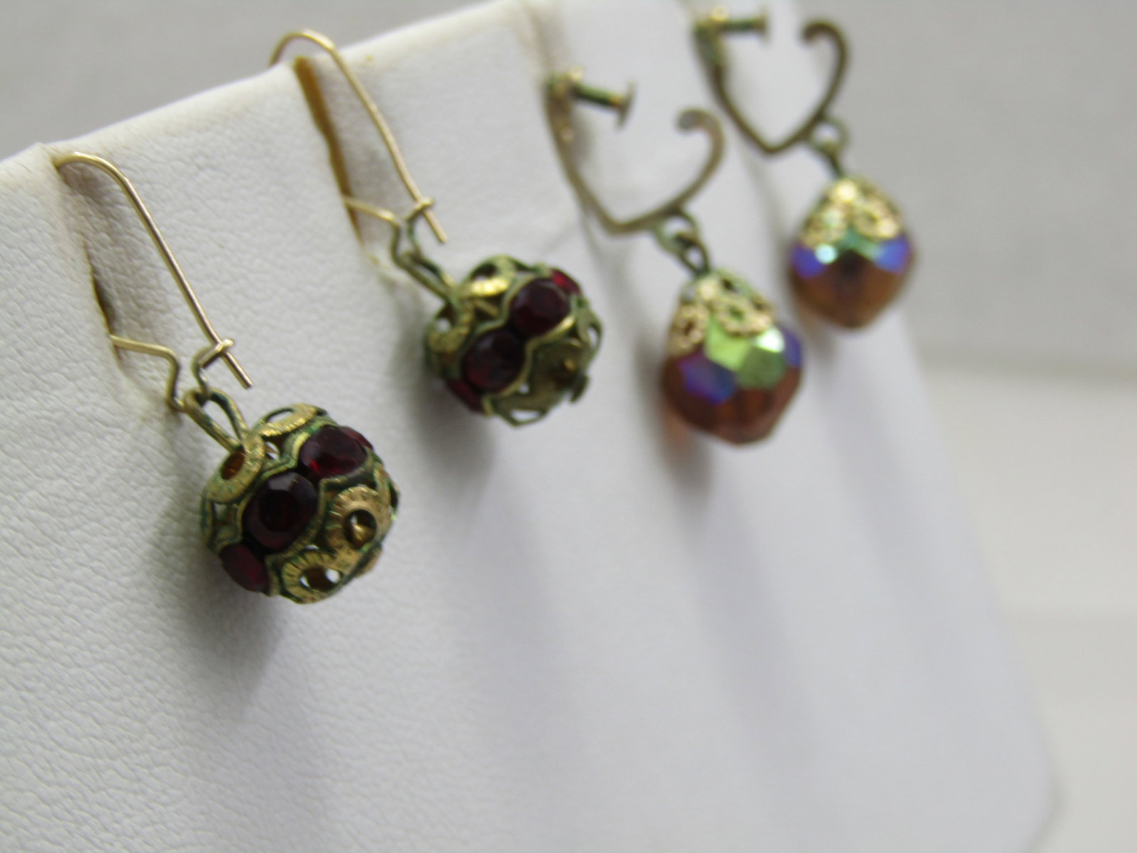 Vintage Two Pairs of Dangle Crystal Beaded Earrings, 1940's - 4