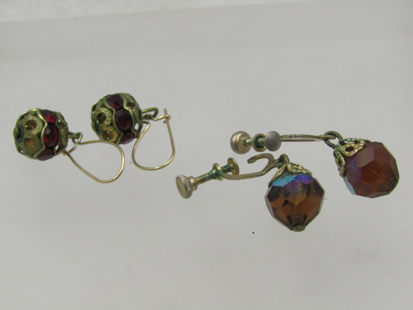 Vintage Two Pairs of Dangle Crystal Beaded Earrings, 1940's - 5
