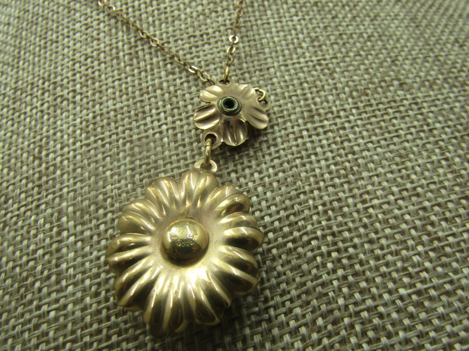 Vintage Enameled Rhinestone Blossom Lavalier Necklace, Signed Barclay, 1/20 12kt G.F., 18" - 4
