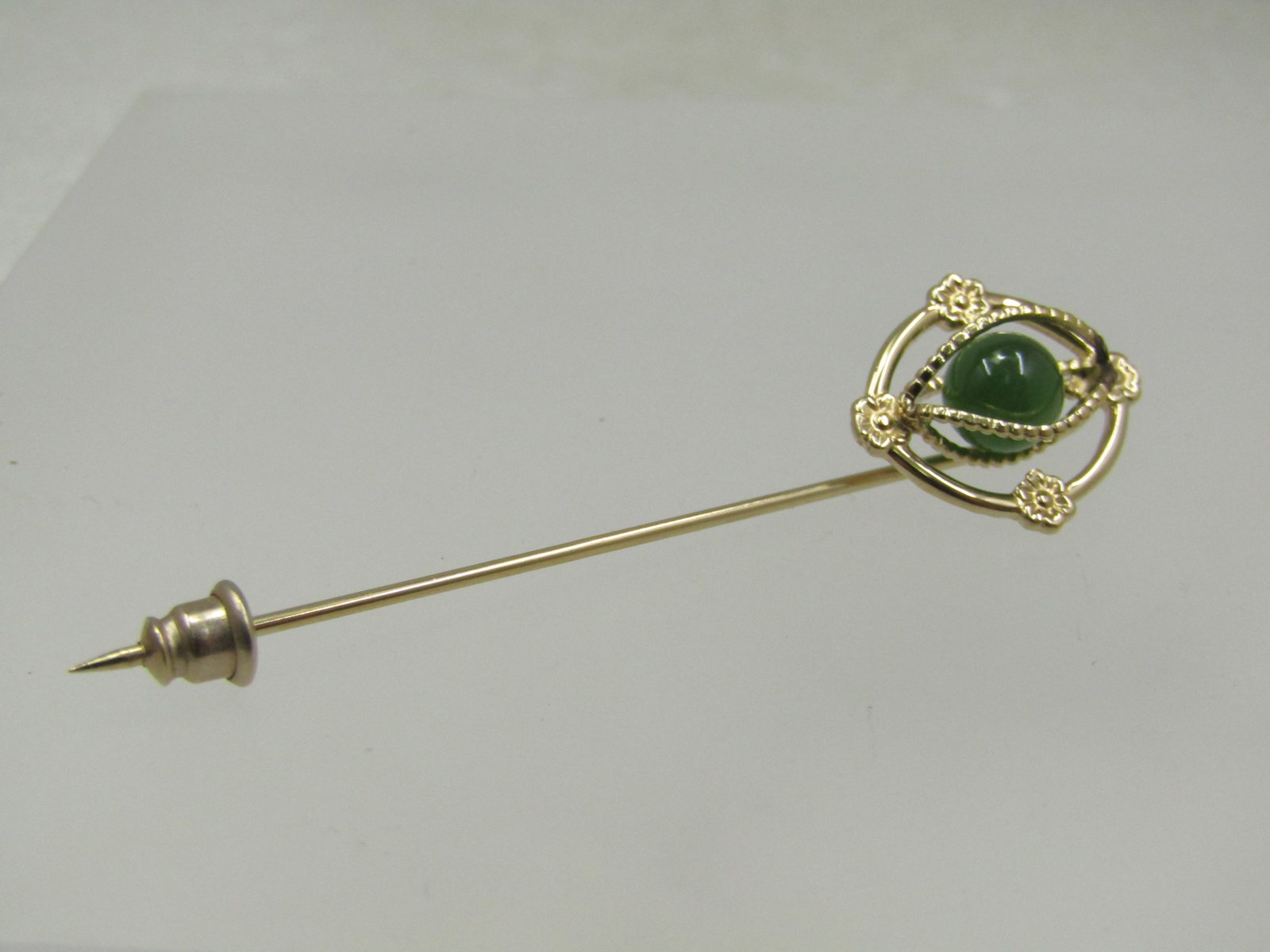 Vintage 14kt G.F. Genuine Jade Stick Pin, Amco Jewels, In Box, 1960's-1970's (1 of 5)