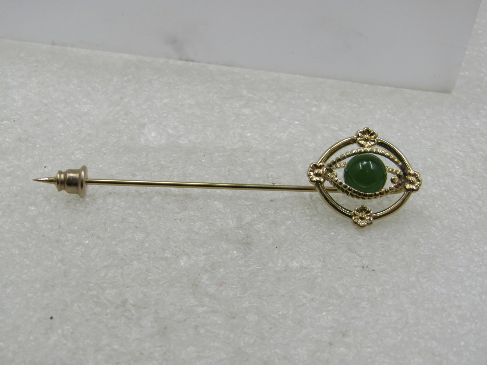 Vintage 14kt G.F. Genuine Jade Stick Pin, Amco Jewels, In Box, 1960's-1970's - 3