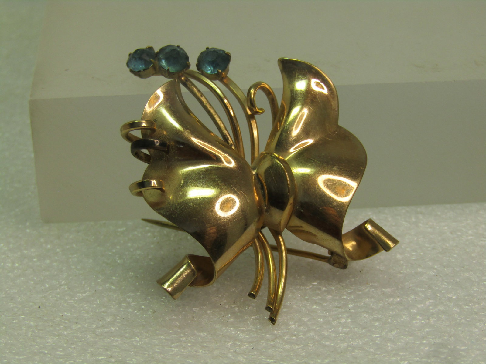 Vintage 12kt GF. Rhinestone Bow Brooch, Signed Regel, 1940's - 6