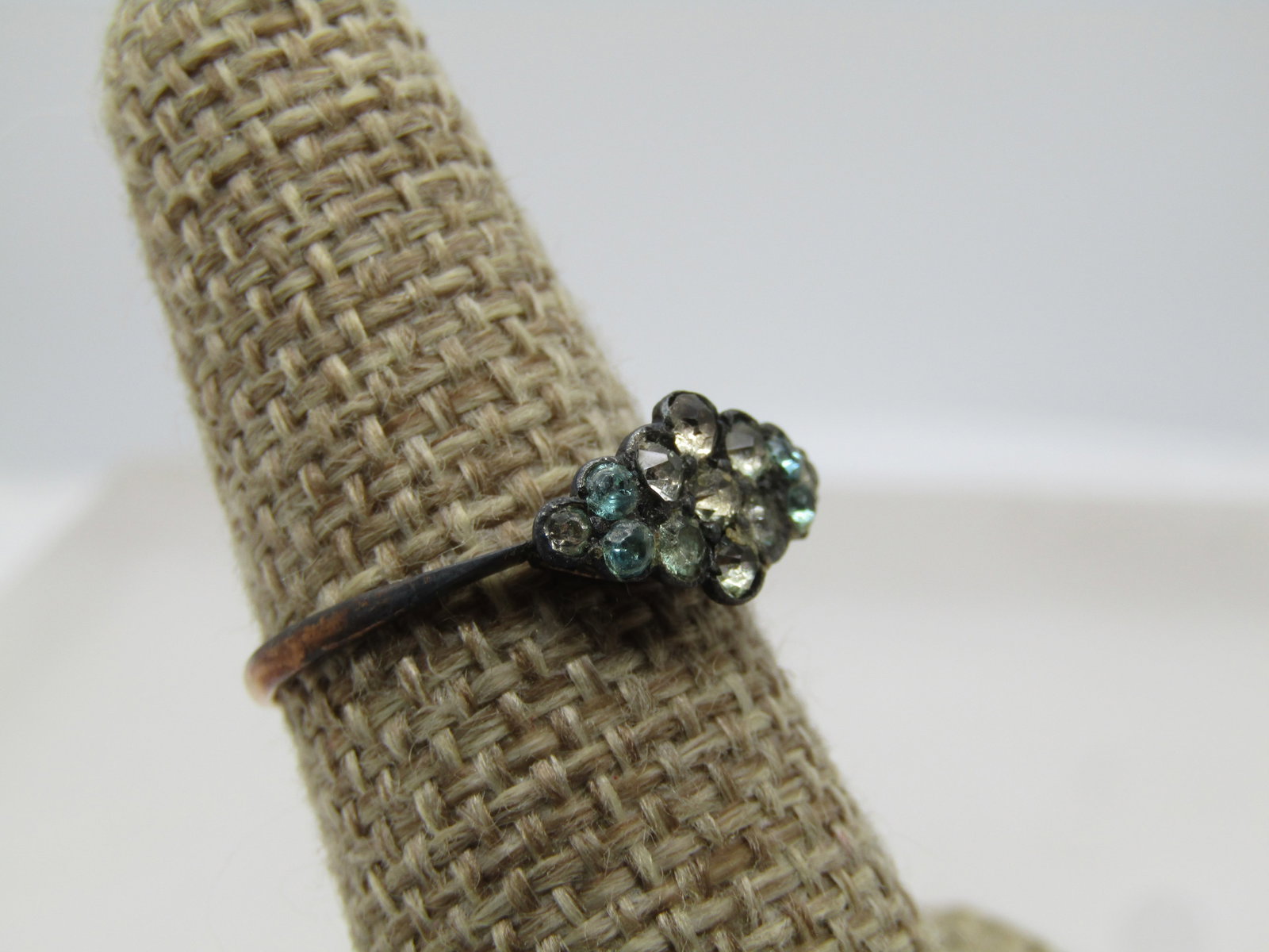 Vintage 10kt GF Aqua and Clear Stone Ring, Sz. 6.75, 1920's-1930's - 2