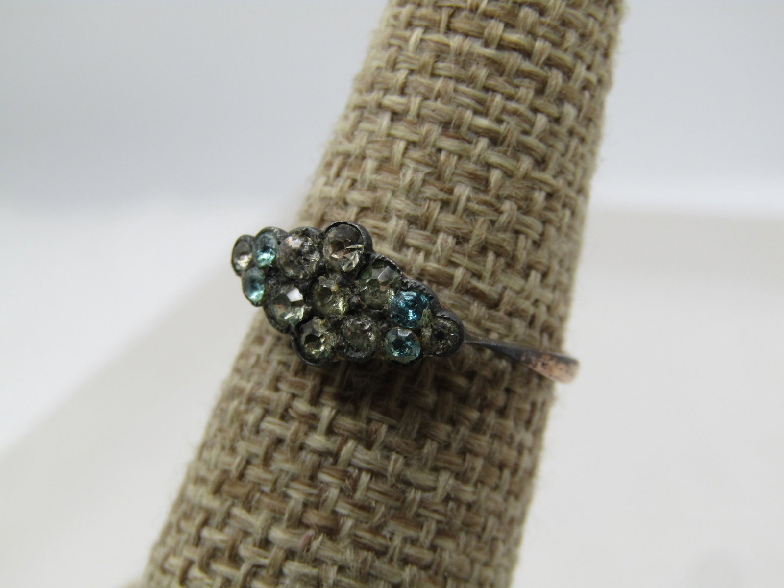 Vintage 10kt GF Aqua and Clear Stone Ring, Sz. 6.75, 1920's-1930's - 3