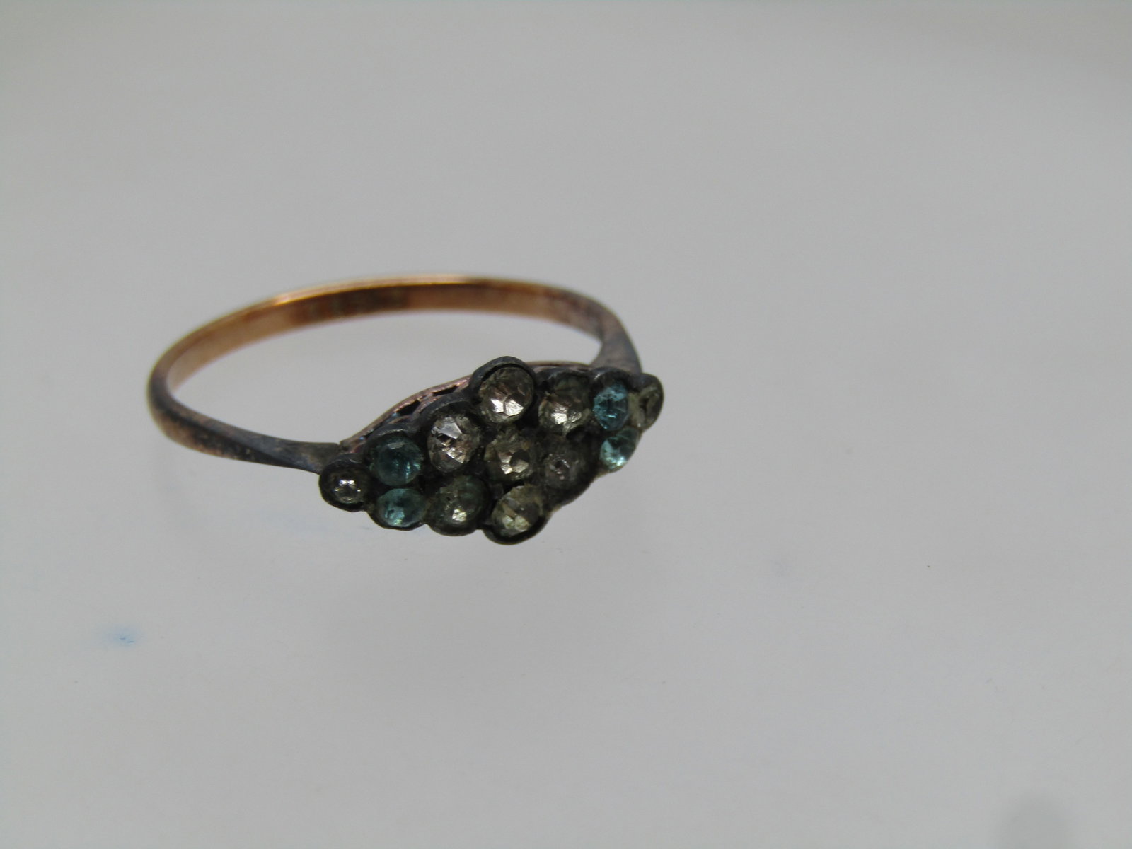 Vintage 10kt GF Aqua and Clear Stone Ring, Sz. 6.75, 1920's-1930's - 4