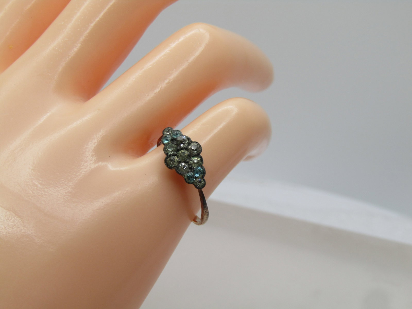 Vintage 10kt GF Aqua and Clear Stone Ring, Sz. 6.75, 1920's-1930's - 7
