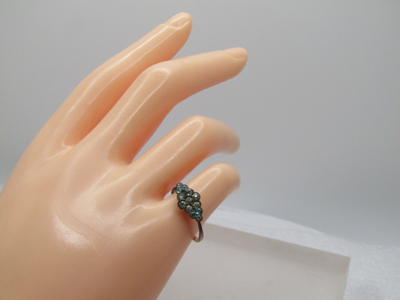 Vintage 10kt GF Aqua and Clear Stone Ring, Sz. 6.75, 1920's-1930's - 8