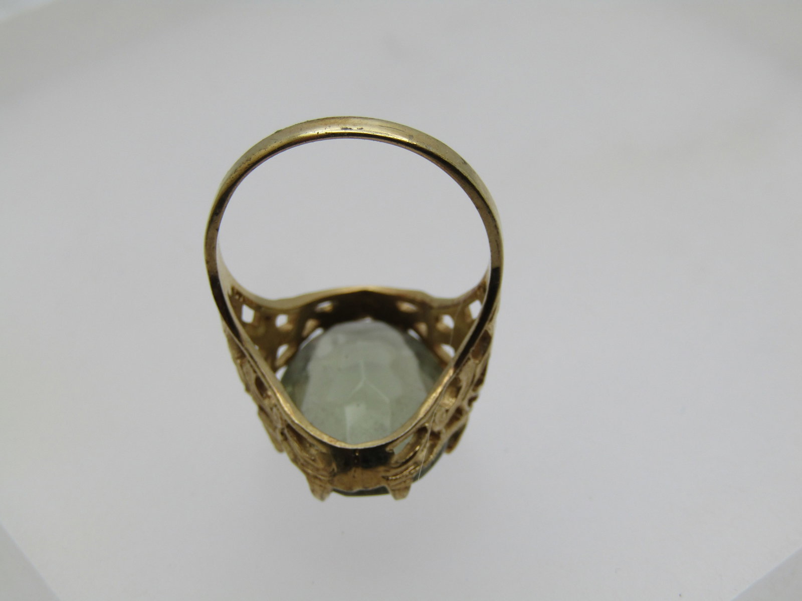 Vintage 10kt GP Pale Green Stone Ring, Signed Uncas, Size 9, Mid-Century - 5
