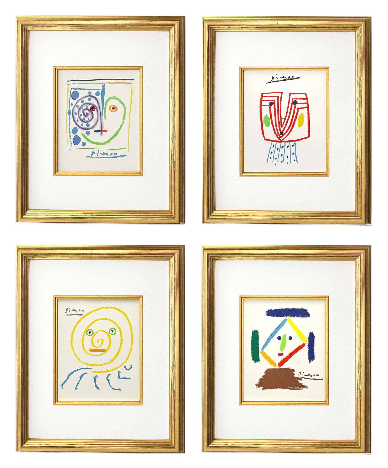 Picasso Lithograph Set of 4 framed 77-87-135-145: Title: Set of 4 lithographs from Stories without love Artist: Pablo Picasso Country: Spain Medium: Lithograph 77-87-135-145 Marks: Signed in plate, not numbered Paper Size: 13.70 x 9.50 inch Printed: 