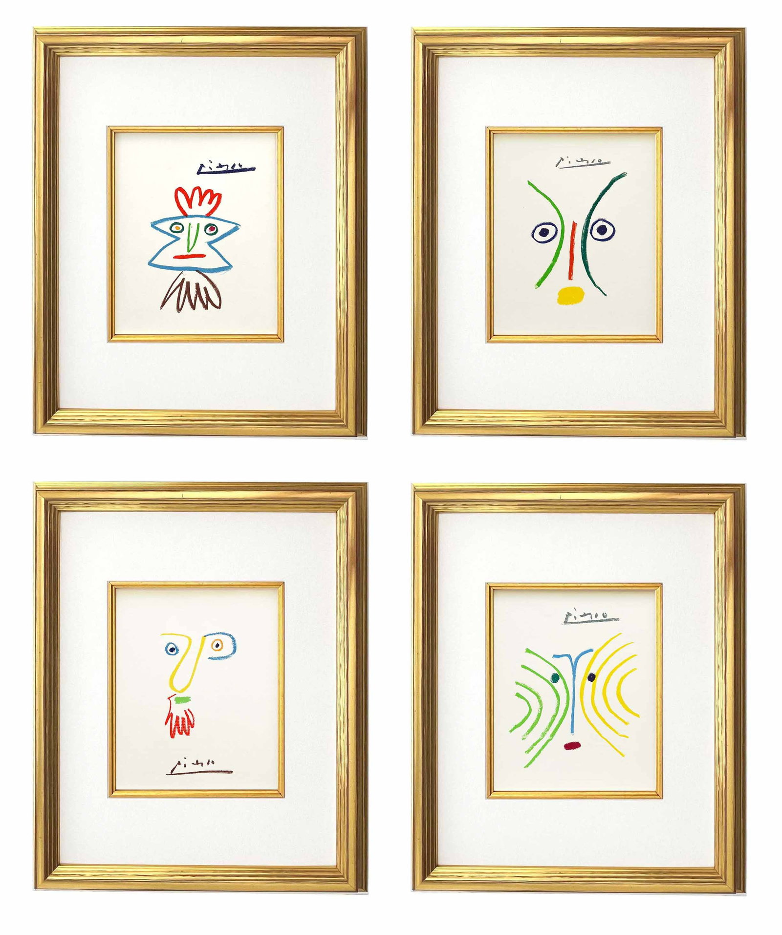 Picasso Lithograph Set of 4 Stories-45-97-109-139: Title: Stories without love, set of 4 framed lithographs Artist: Pablo Picasso Country: Spain Medium: Lithograph 45-97-109-139 Marks: Signed in plate, not numbered Paper Size: 13.70 x 9.50 inches Prin