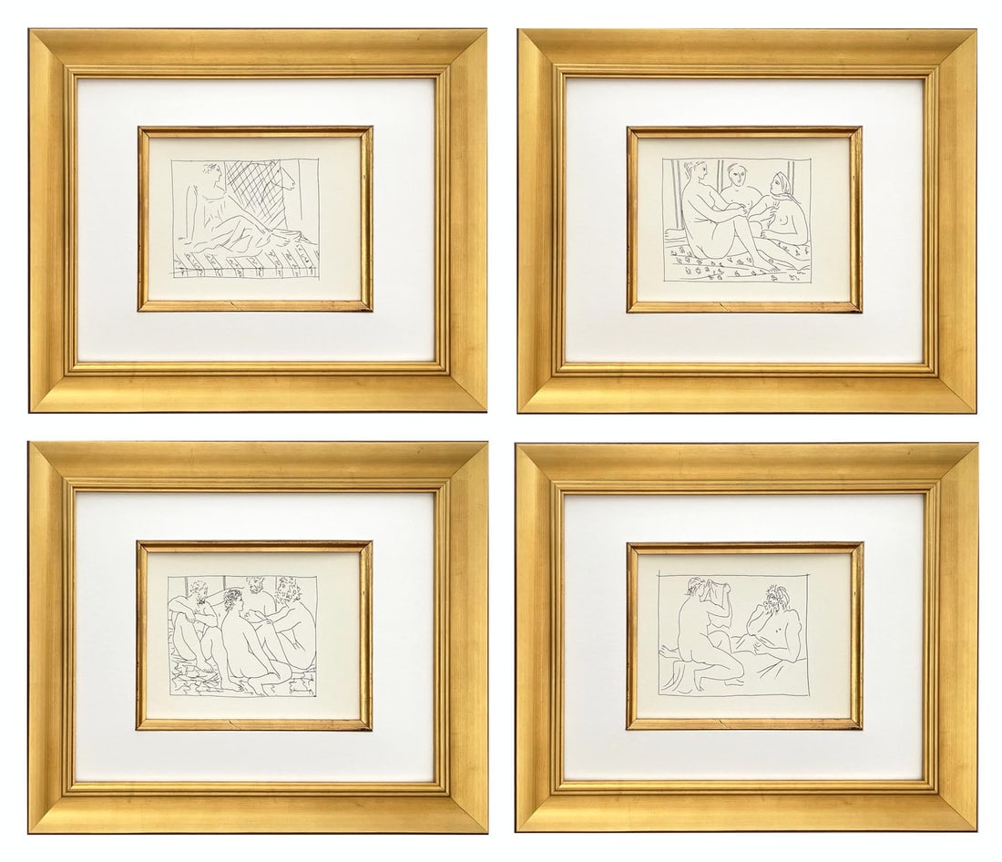 Picasso Set of 4 framed remarkable prints.: Artist: Pablo Picasso (after) Country: Spain Medium: Facsimile - 26 - 27 - 28 - 29 Marks: Not signed, not numbered Paper Size: 11 x 8.50 inches Printed: Circa 1970s on Papier Verge fin blanc Provenanc