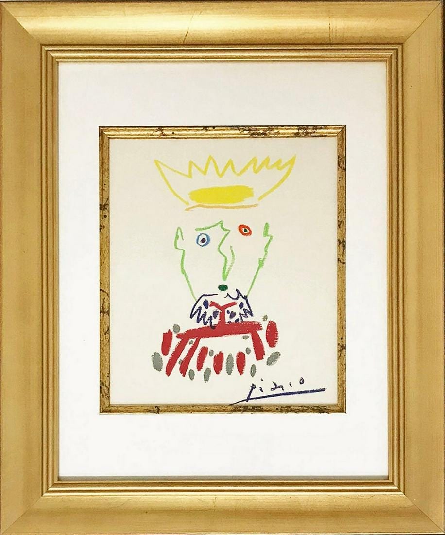 Pablo Picasso Framed King of the south-4 Lithograph 21: Title: King of the South - 4 Artist: Pablo Picasso Country: Spain Medium: Lithograph 21 Marks: Signed in plate, not numbered Paper Size: 13.7 x 9.5 inch Printed: 1968 on velum paper Provenance: