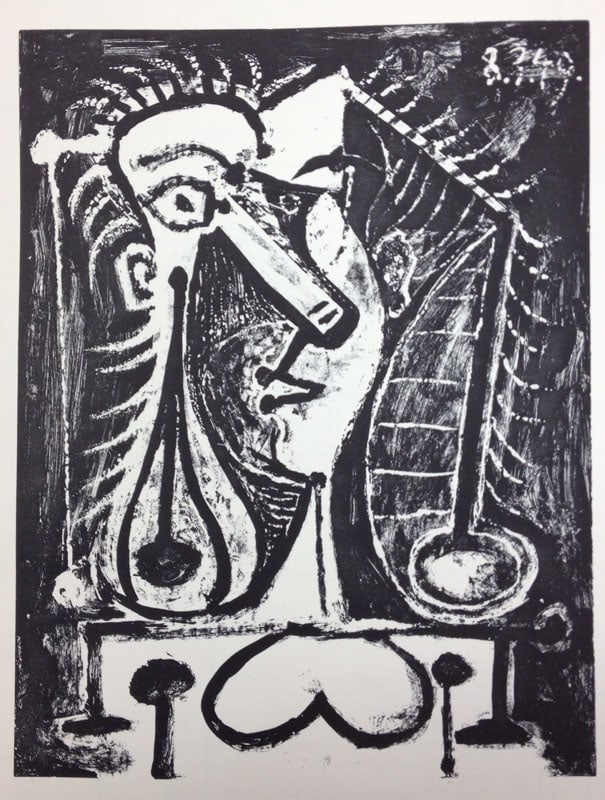 1959 Picasso lithograph Composite Figure: Artist: Pablo Picasso Country: Spain Title: Composite Figure Medium: Lithograph Paper Size: 17 x 14 inch Published: 1959 by Cincinnati Art Museum Provenance: Cincinnati Art Museum Catalog Condition: