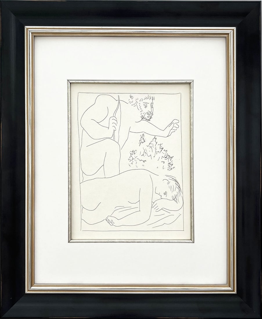 Picasso 1 Cephalus kills his wife Procris by accident framed: Title: Cephalus kills his wife Procris by accident Artist: Pablo Picasso (after) Country: Spain Medium: Facsimile - 1 Marks: Not signed, not numbered Paper Size: 11 x 8.50 inches Printed: Circa 1970s 