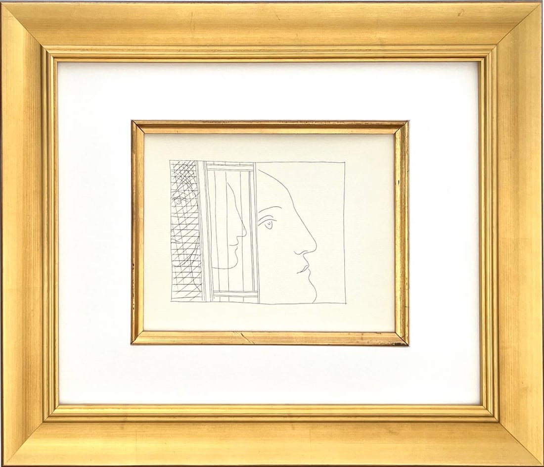 Picasso 18 Three fragments of heads framed: Title: Three fragments of heads framed Artist: Pablo Picasso (after) Country: Spain Medium: Facsimile 18 Marks: Not signed, not numbered Paper Size: 11 x 8.50 inches Printed: Circa 1970s on Papier Ver